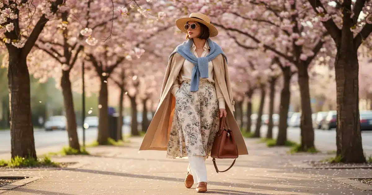 Woman styling a classic trench coat with multiple outfit ideas for 2025
