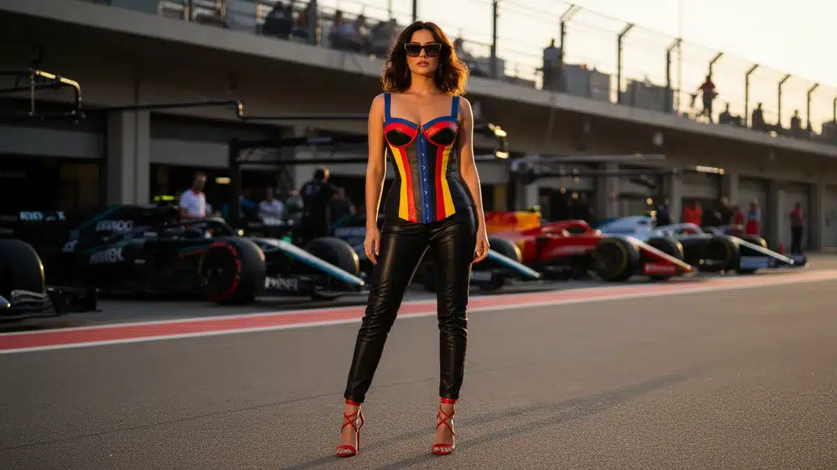 Anya Taylor-Joy Japanese F1 Grand Prix 2026 outfit archival Jean Paul Gaultier leather corset