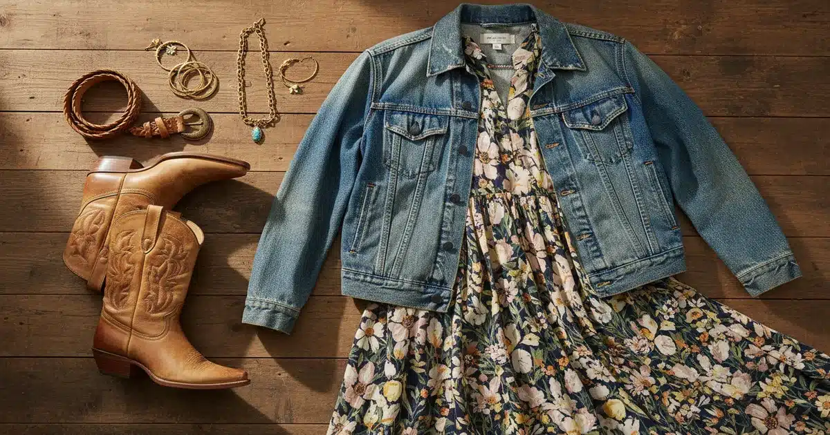 How to style a denim jacket with a dress - 9 outfit formulas featuring denim jackets paired with floral midis, prairie maxis, and western dresses