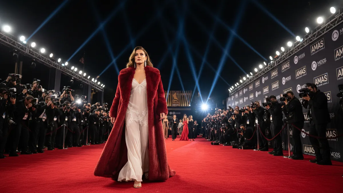 American Music Awards 2026 red carpet arrival at MGM Grand Garden Arena Las Vegas with paparazzi flashes