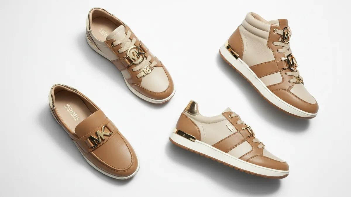 Michael Kors casual sneakers and Jennings loafer flatlay representing Capri Holdings 2026 footwear pivot