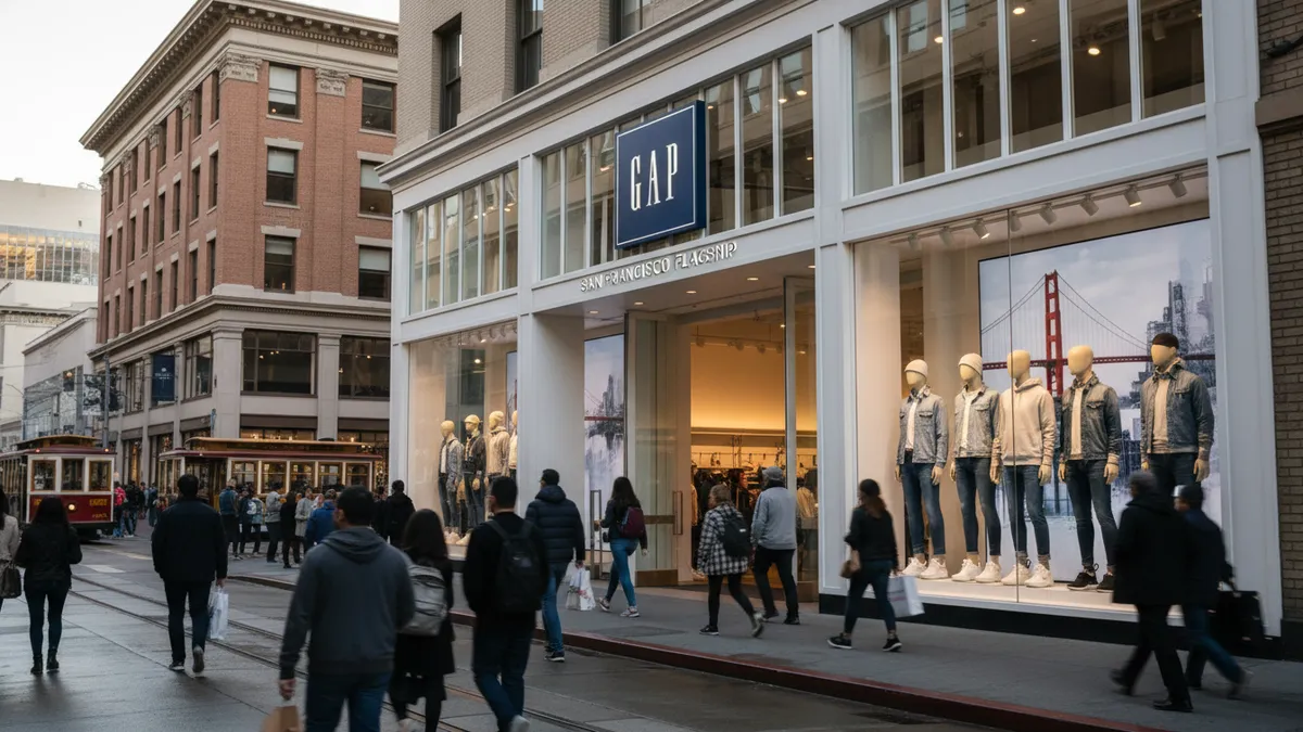 Gap brand flagship storefront with denim and fleece window display, illustrating Gap Inc. Q1 2026 results