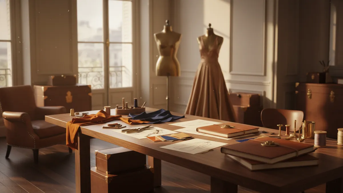Luxury Parisian menswear atelier interior representing Grace Wales Bonner's incoming Hermès design team ahead of January 2027 debut