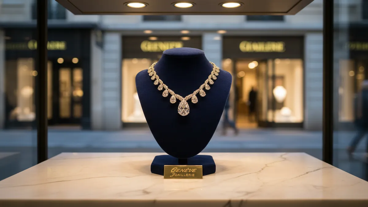 Luxury jewelry boutique display representing Richemont's FY2026 €22.4 billion revenue and Jewellery Maisons growth