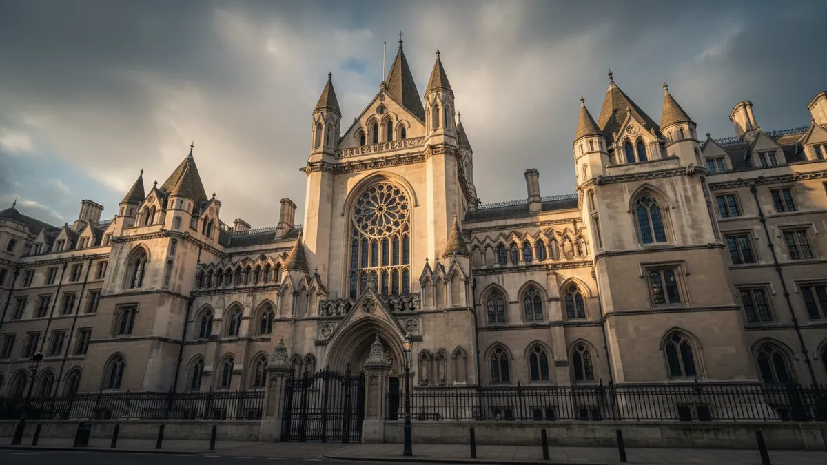 London's High Court exterior, where the Shein vs Temu copyright trial opened on May 11, 2026