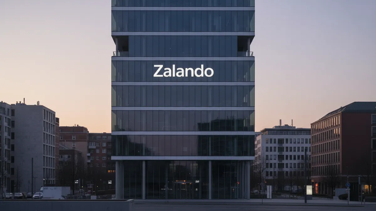 Zalando corporate headquarters in Berlin photographed at dawn for Q1 2026 financial results coverage